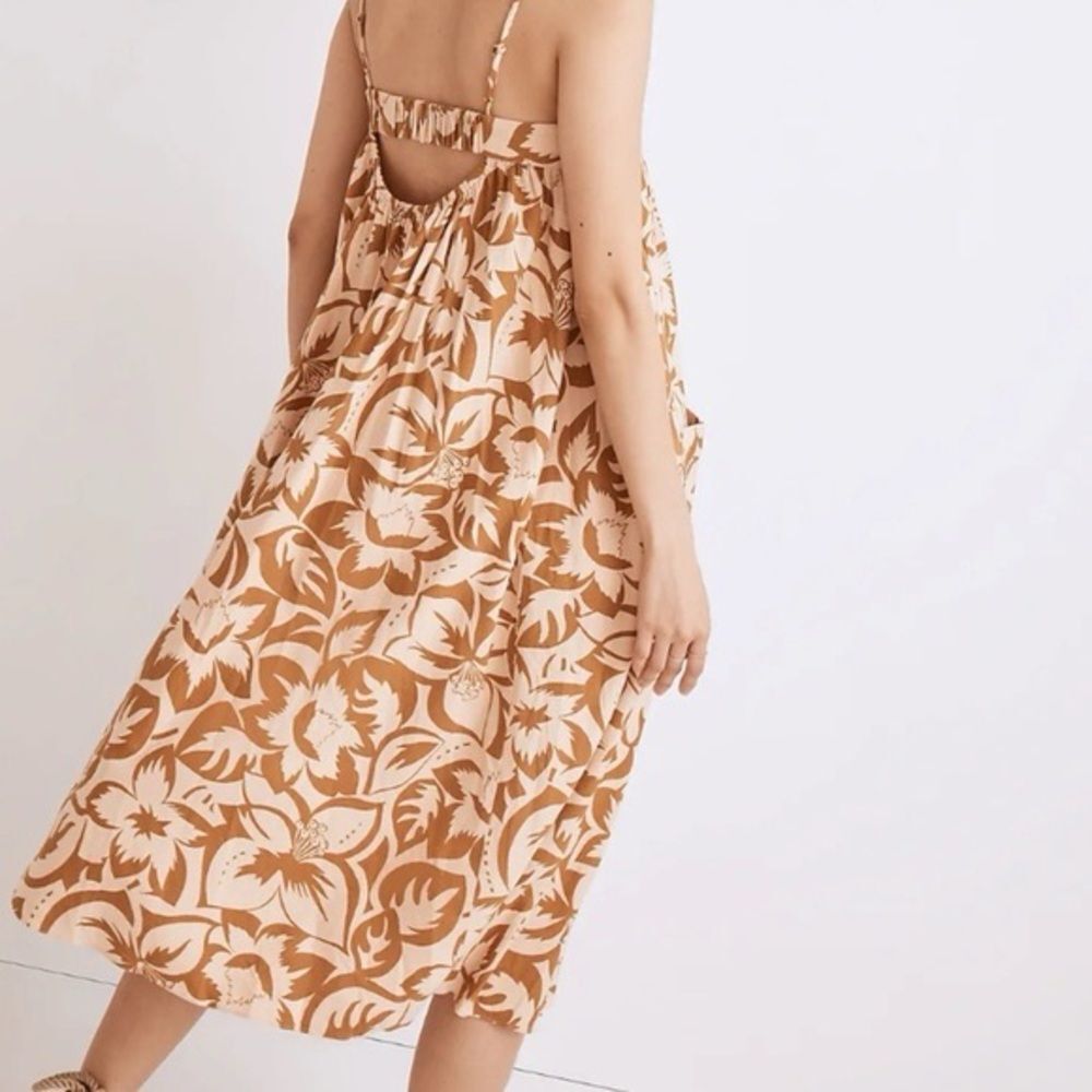 Madewell Cream and Tan Floral Backless Midi Dress - Picture 2 of 4